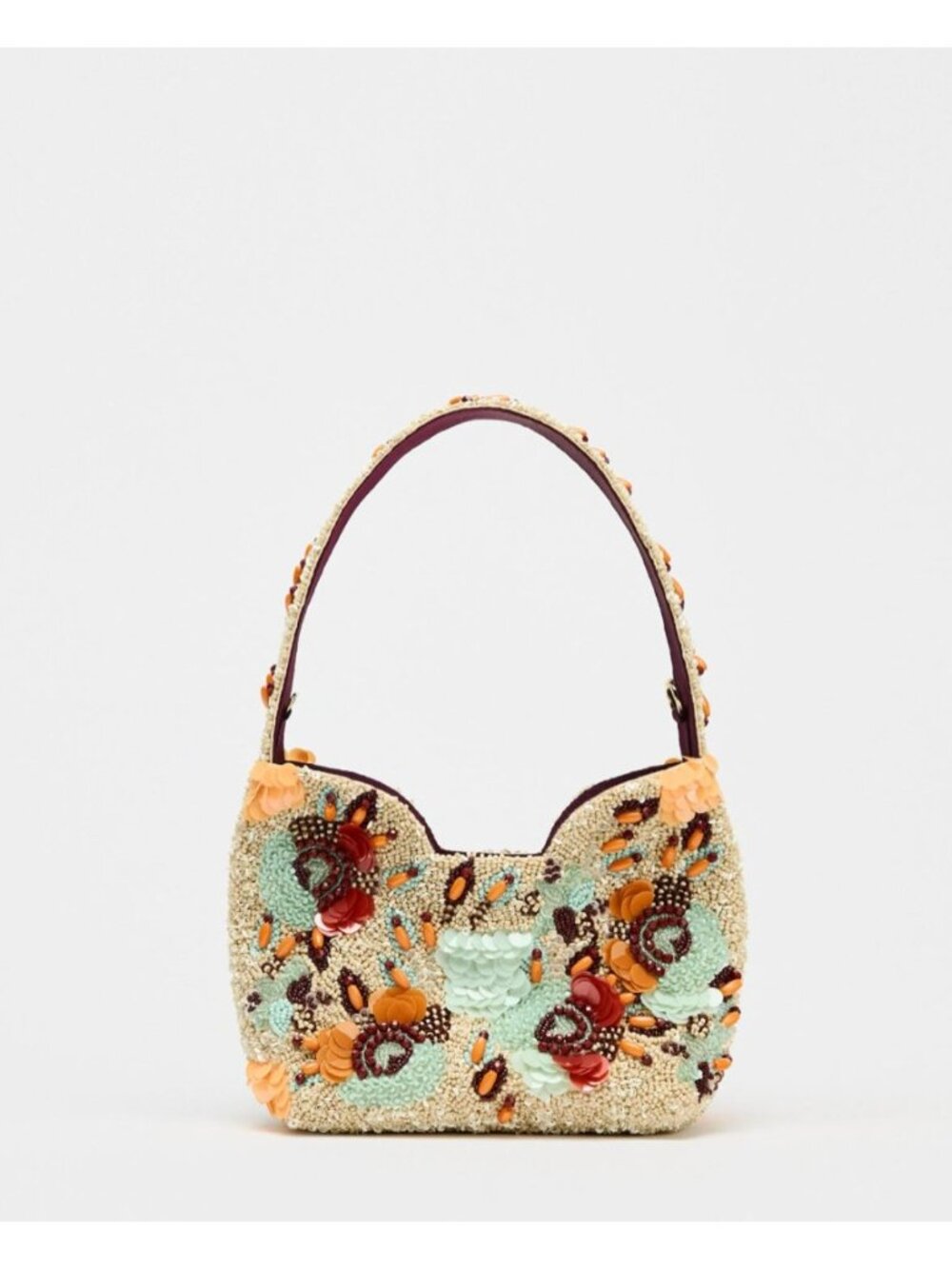 ZARA Womens Beaded Mini Bucket Bag Purse Sequined embellished Ecru 6587/510 NWT - Picture 3 of 9